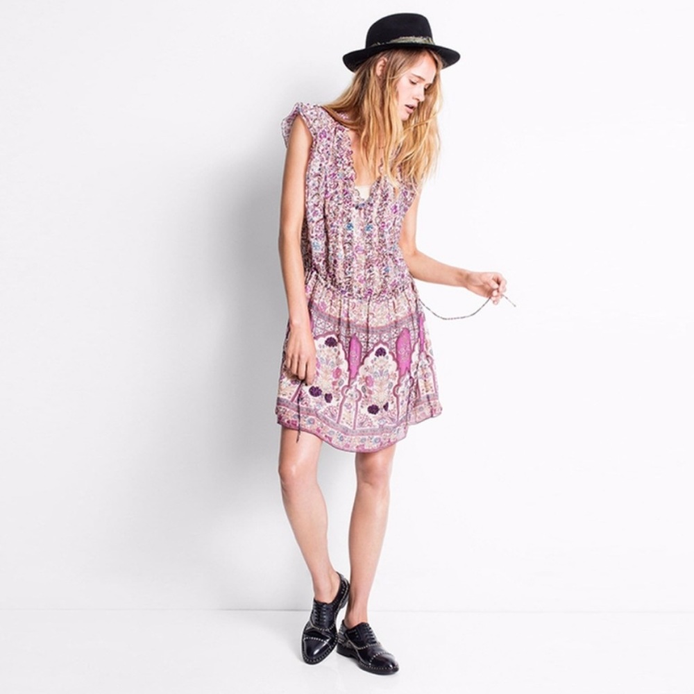 Zadig & Voltaire Rimana Floral Paisley Print Cinch Waist Beaded Dress